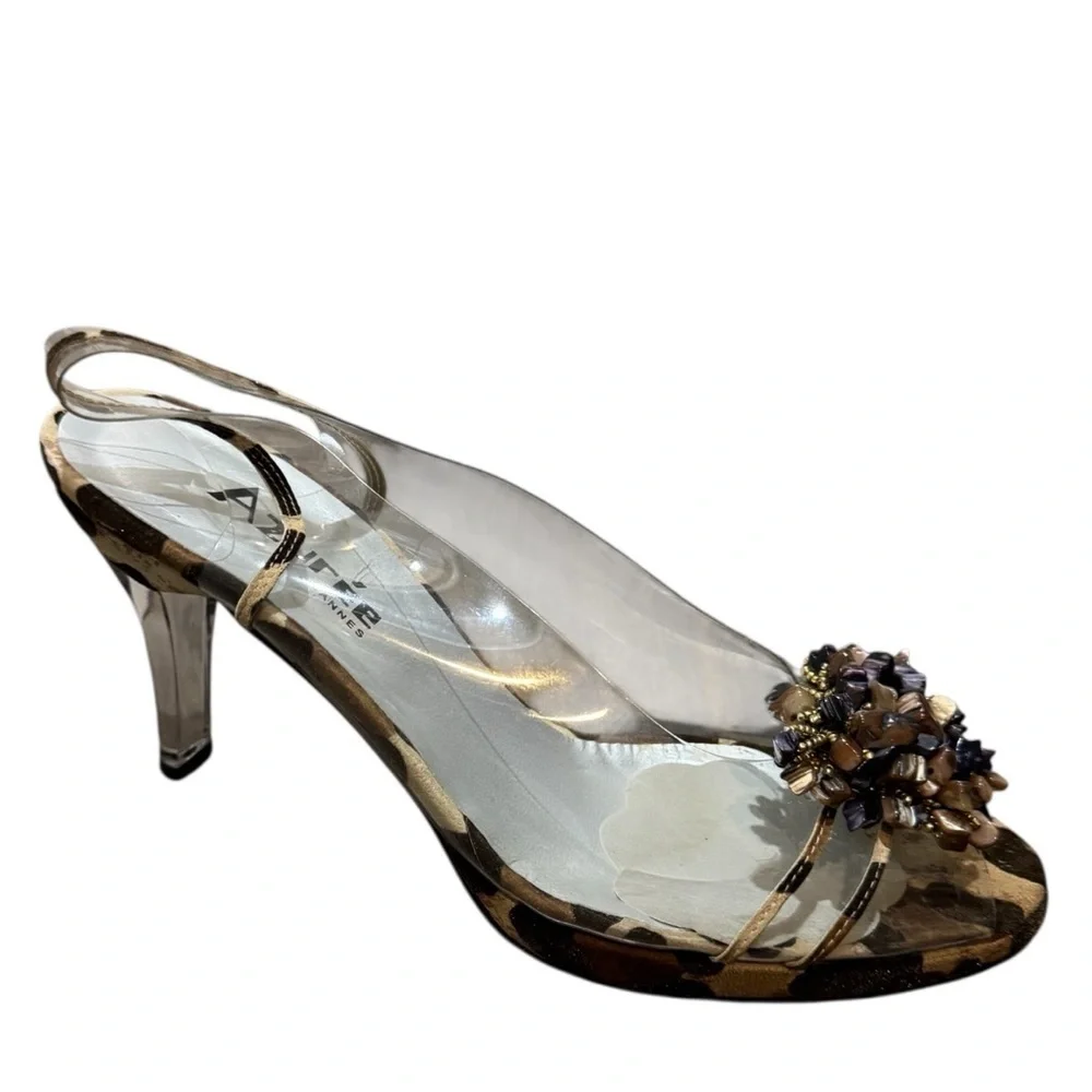 Azurée Cannes Animal Print Clear Heel Slingback Heels Size 7